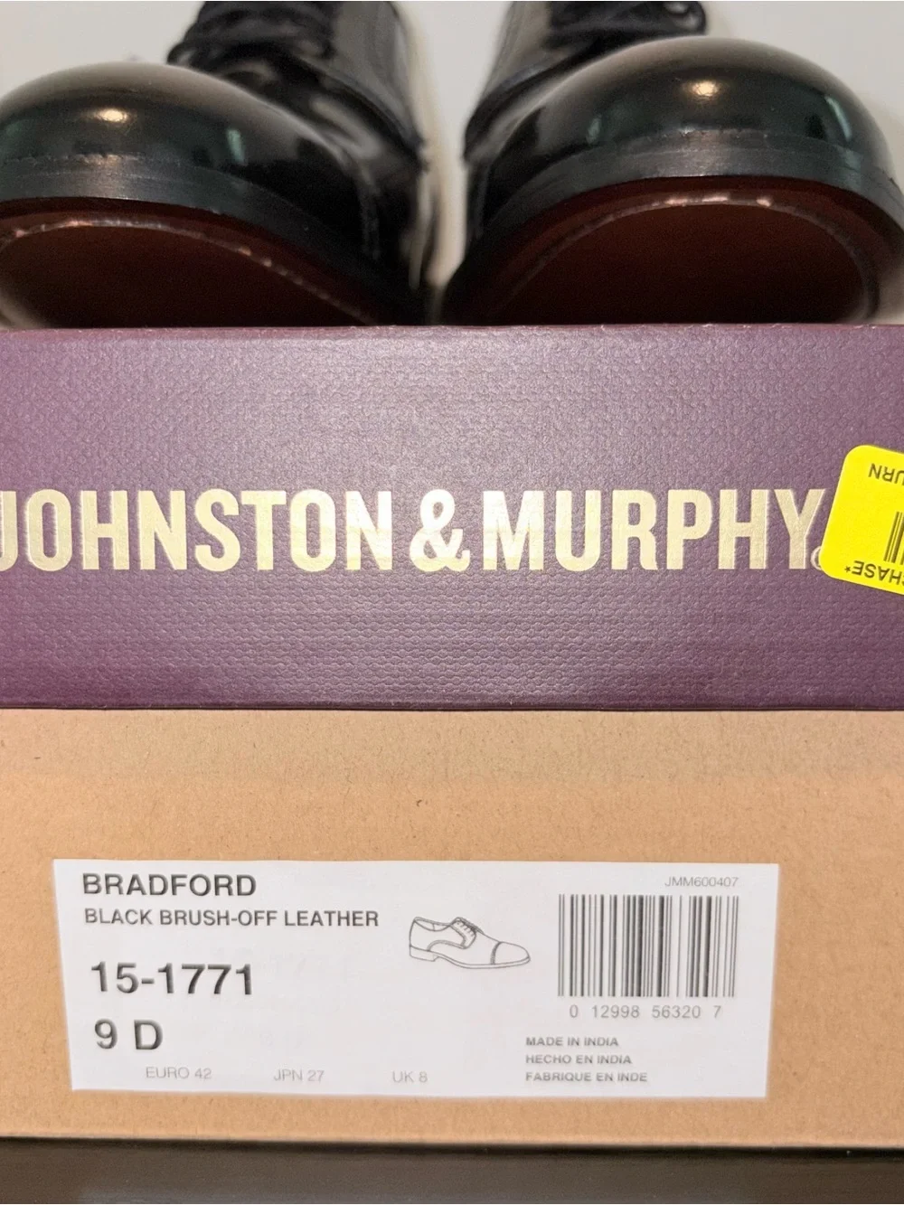 Johnston & Murphy Bradford Black Leather Cap Toe Oxfords Size 9 D NIB